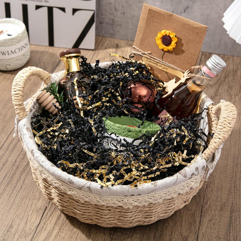 Mefleet 2 LB Crinkle Cut Paper Shred Filler Black & Gold Crinkle Shredded Paper for Gift Box - Gift Basket Bag Filler - Grass Cushion Stuffing for Christmas Holiday Packaging Wrapping - Image 3